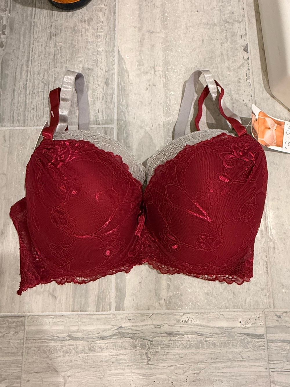 (2) Lace Underwire Bras in Deep Red and Silver- Comfortable Support